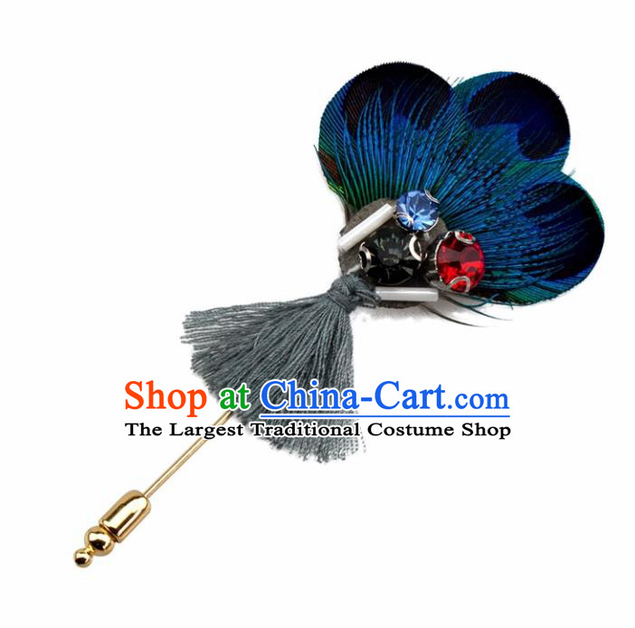 Handmade Peacock Feather Breastpin Accessories Stage Show Feather Brooch for Women