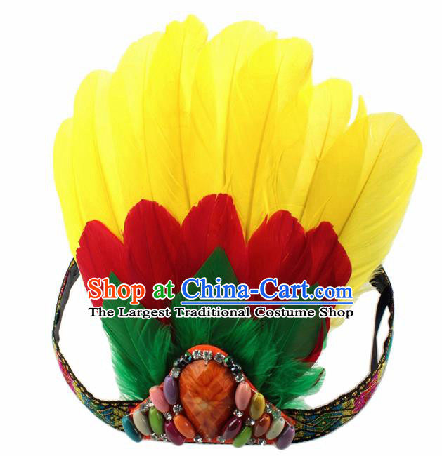 Top Halloween Yellow Feather Dance Hair Accessories Carnival Catwalks Hair Clasp for Kids
