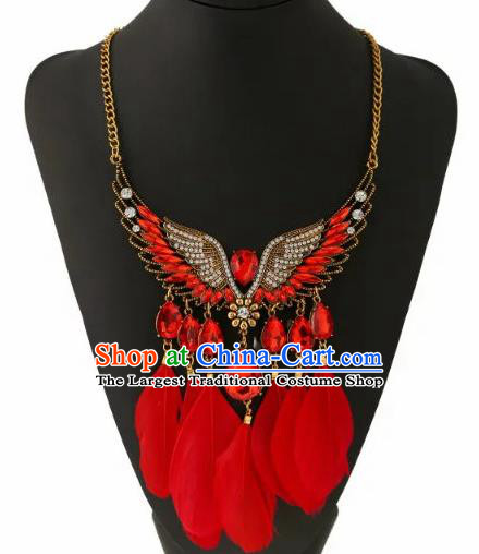 Handmade Baroque Red Feather Necklace Stage Show Dance Necklet Accessories for Women