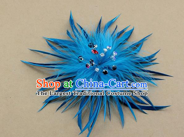 Handmade Blue Feather Breastpin Accessories Stage Show Brooch for Women