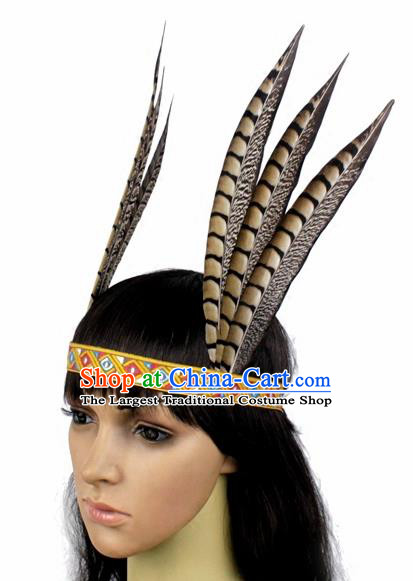Top Halloween Apache Knight Feather Hair Clasp Carnival Catwalks Primitive Tribe Headwear