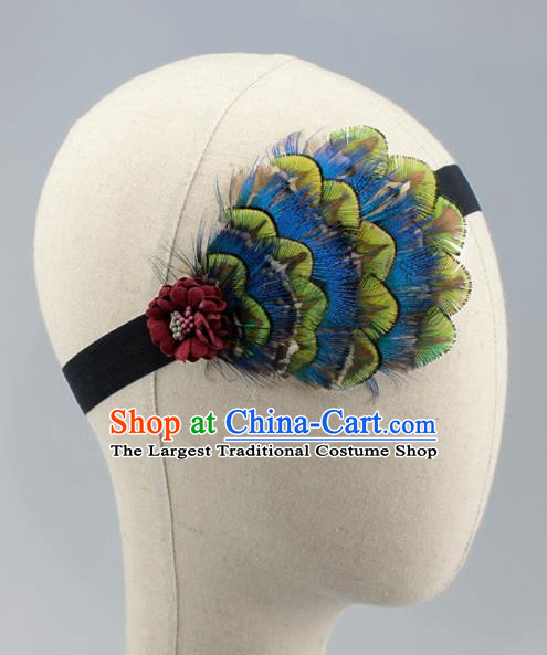 Top Rio Carnival Blue Feather Hair Accessories Halloween Catwalks Dance Hair Clasp for Women