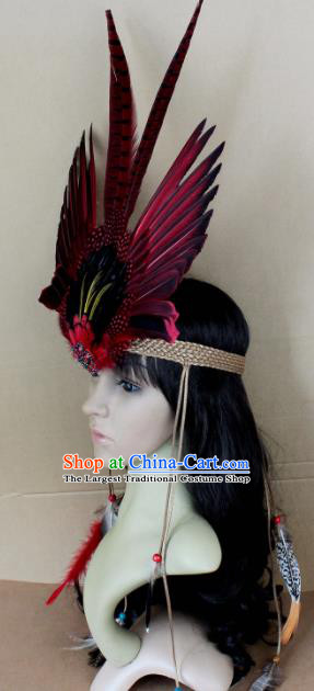 Top Halloween Apache Knight Hair Accessories Carnival Catwalks Primitive Tribe Feather Headwear for Adults