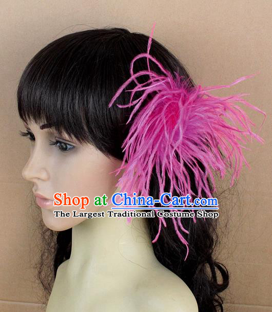 Handmade Carnival Rosy Ostrich Feather Hair Claw Miami Stage Show Feather Hair Accessories for Women