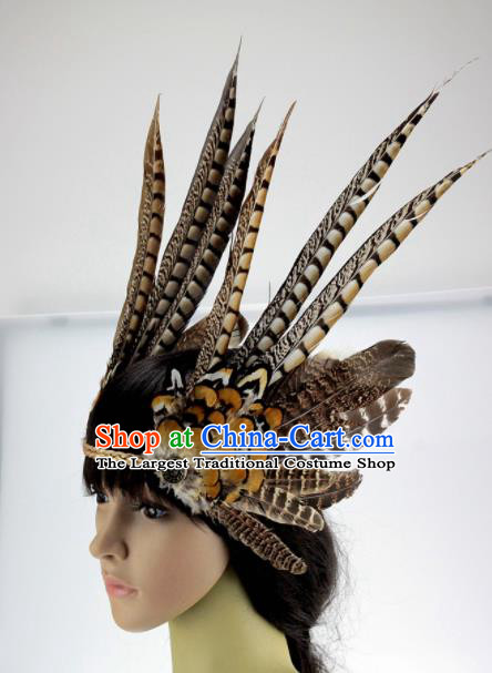Top Rio Carnival Dance Hair Accessories Primitive Tribe Apache Knight Feather Hat for Adults