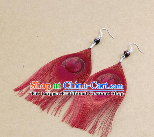 Handmade Feather Retro Earrings Stage Show Ear Accessories Red Feather Eardrop for Women
