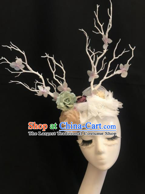 Top Halloween Stage Show Hair Accessories Brazilian Carnival Catwalks White Branch Peony Headdress for Women