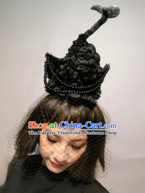 Top Halloween Stage Show Hair Accessories Brazilian Carnival Catwalks Black Flowers Swan Headdress for Women