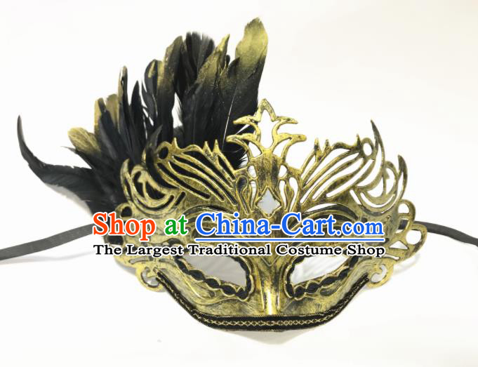 Top Halloween Cosplay Feather Golden Masks Brazilian Carnival Catwalks Fancy Dress Ball Face Mask for Men