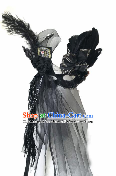 Top Fancy Dress Ball Black Feather Veil Masks Brazilian Carnival Halloween Cosplay Face Mask for Women