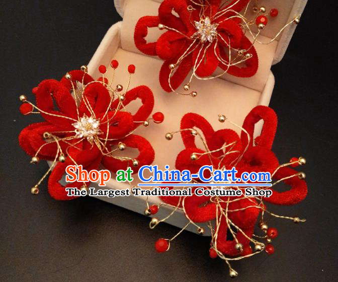 Top Chinese Traditional Wedding Phoenix Coronet Classical Red Hairpins Headdress for Women