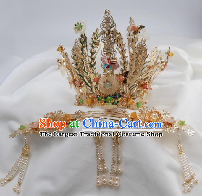 Top Chinese Traditional Wedding Phoenix Coronet Hair Accessories Ancient Palace Hairpins Complete Set for Women