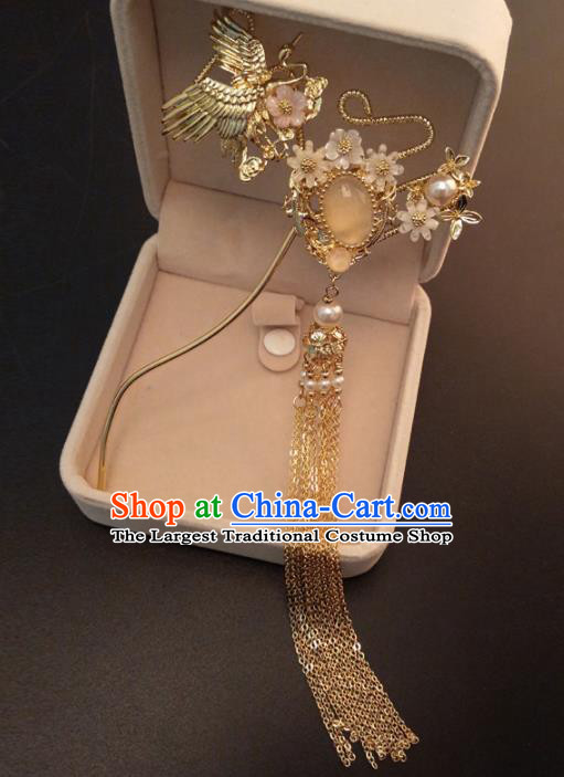 Top Chinese Traditional Hair Accessories Ancient Classical Crane Tassel Palace Hairpins for Women