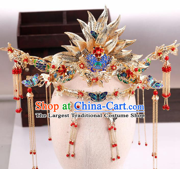 Top Chinese Traditional Wedding Hair Accessories Ancient Lotus Phoenix Coronet Hairpins Complete Set for Women