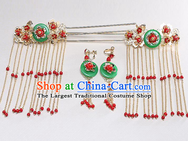 Top Chinese Traditional Hair Accessories Ancient Classical Tassel Step Shake Palace Jade Hairpins for Women