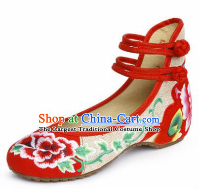 Chinese Shoes Wedding Shoes Traditional Embroidered Shoes Embroidery Peony Red Hanfu Shoes for Women
