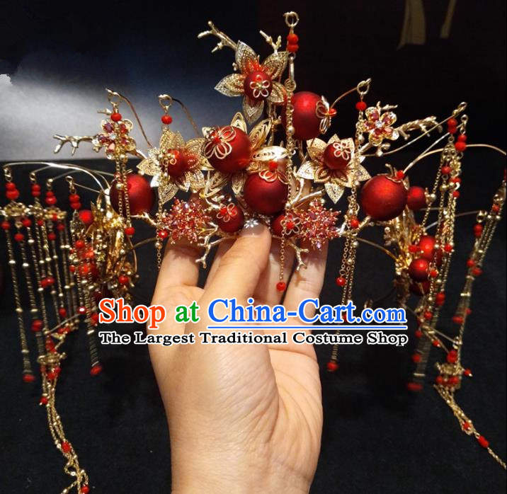 Top Chinese Traditional Wedding Hair Accessories Ancient Classical Tassel Phoenix Coronet Hairpins Headdress for Women