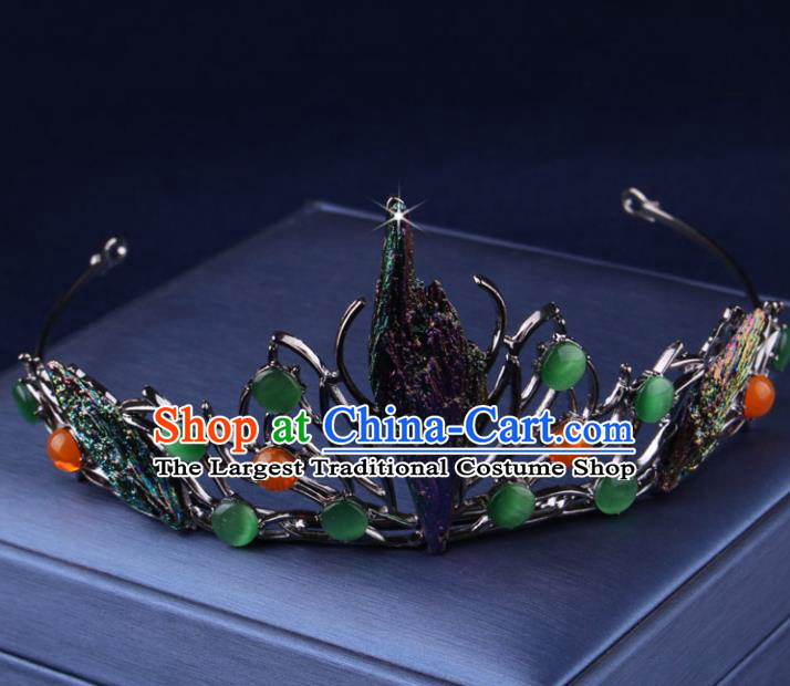 Top Grade Gothic Hair Accessories Princess Green Gem Peacock Royal Crown for Women