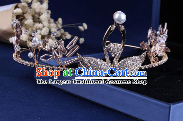 Top Grade Gothic Hair Accessories Catwalks Princess Crystal Swan Royal Crown for Women