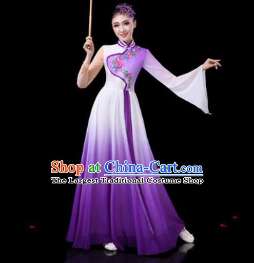 Chinese Traditional Classical Dance Costumes Group Dance Umbrella Dance Purple Dress for Women