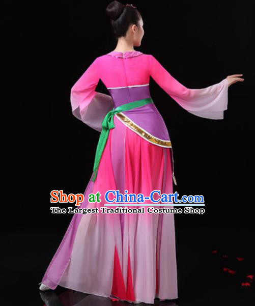 Chinese Traditional Classical Dance Costumes Umbrella Dance Group Dance Rosy Dress for Women