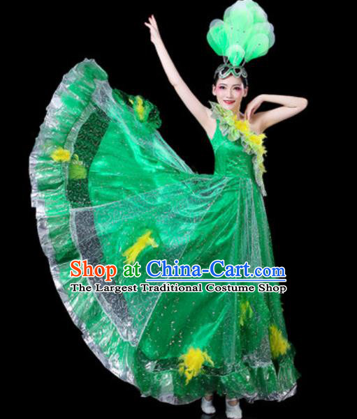 Top Grade Stage Show Chorus Costumes Group Dance Modern Dance Green Dress for Women