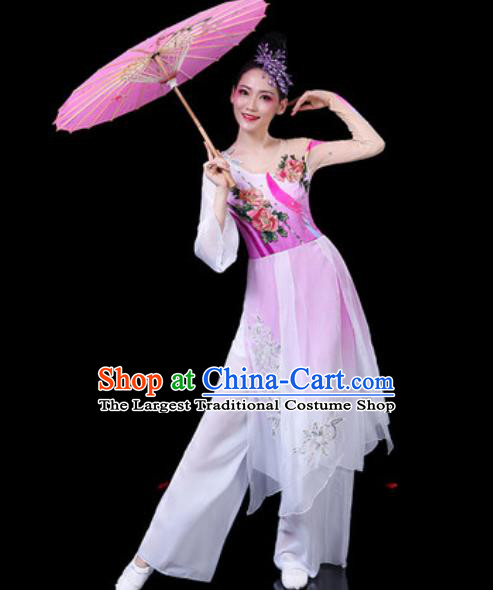 Chinese Classical Dance Umbrella Dance Costumes Traditional Lotus Dance Pink Dress for Women