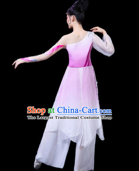Chinese Classical Dance Umbrella Dance Costumes Traditional Lotus Dance Pink Dress for Women