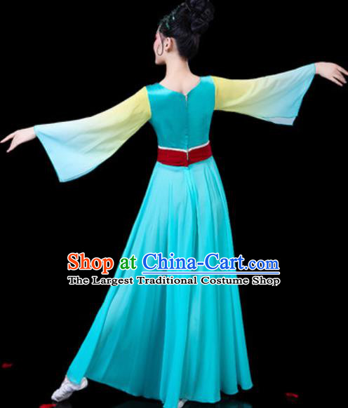 Chinese Classical Dance Umbrella Dance Costumes Traditional Lotus Dance Blue Dress for Women