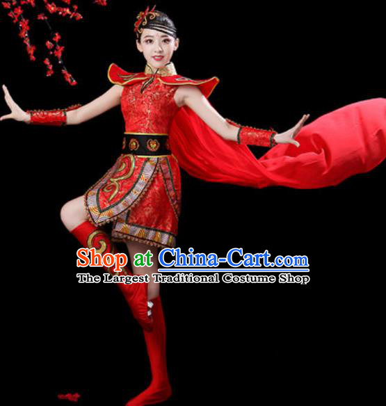 Traditional Chinese Folk Dance Waist Drum Dance Costumes Fan Dance Yangko Red Clothing for Women