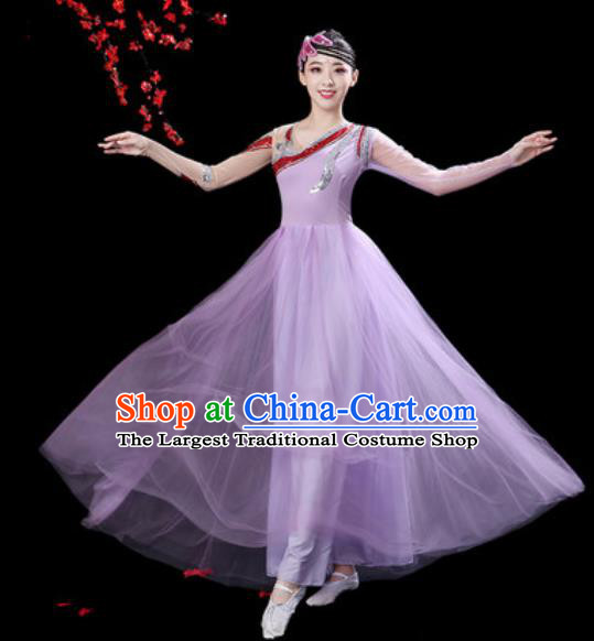 Professional Modern Dance Costumes Stage Show Chorus Group Dance Lilac Dress for Women