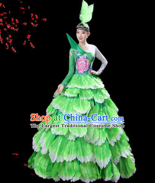 Top Grade Stage Show Group Dance Costumes Modern Dance Chorus Green Peony Dress for Women