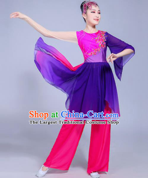 Chinese Traditional Yangko Dance Costumes Folk Dance Fan Dance Purple Clothing for Women