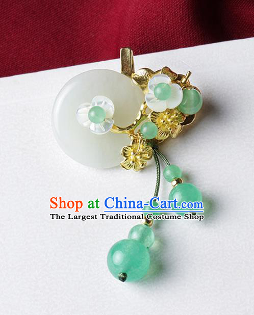 Chinese Traditional Jewelry Accessories National Hanfu Tassel Jade Brooch for Women