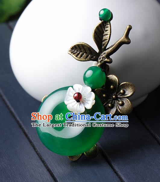 Chinese Traditional Jewelry Accessories National Hanfu Green Agate Brooch for Women