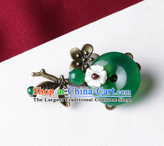 Chinese Traditional Jewelry Accessories National Hanfu Green Agate Brooch for Women