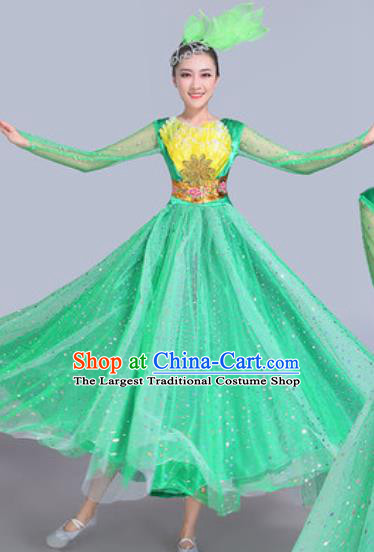 Professional Modern Dance Green Veil Dress Stage Show Chorus Group Dance Costumes for Women