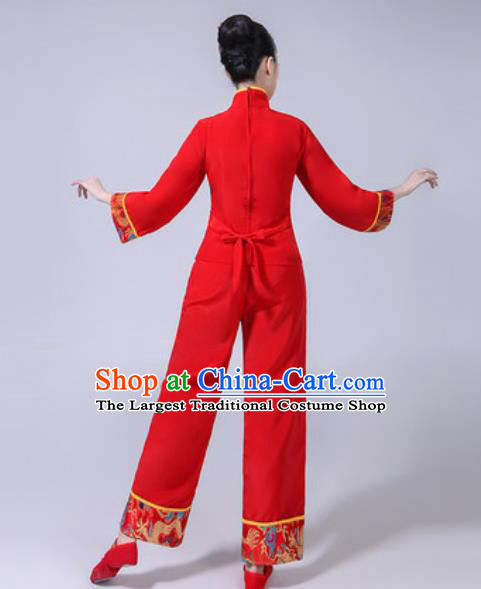 Traditional Chinese Folk Dance Red Costumes Fan Dance Yangko Dance Clothing for Women