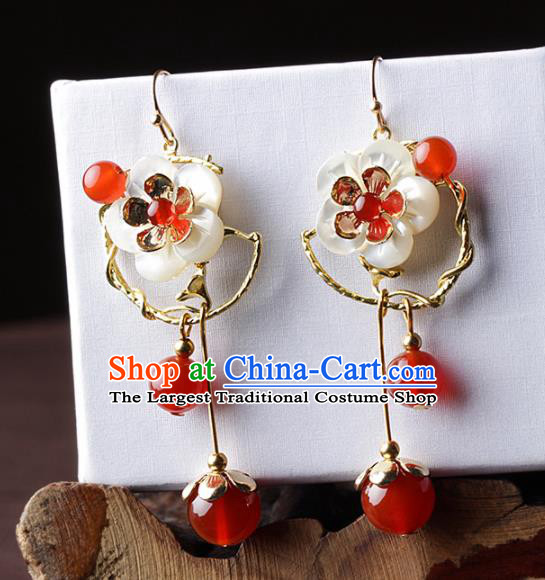 Chinese Traditional Jewelry Accessories National Hanfu Agate Shell Flowers Earrings for Women