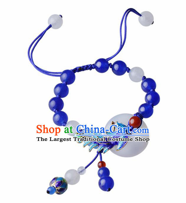 Chinese Traditional Jewelry Accessories National Hanfu Blueing Phoenix Bracelet for Women
