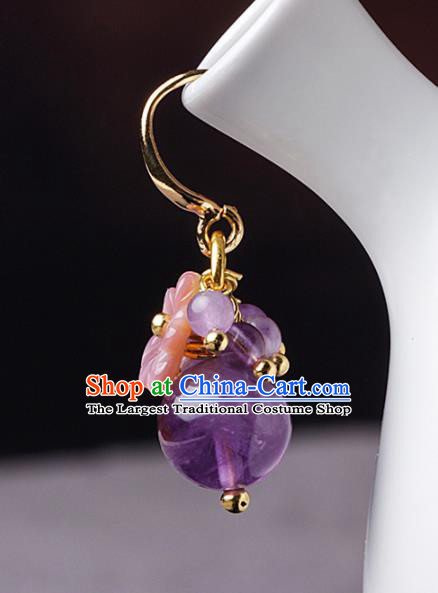 Chinese Traditional Ear Jewelry Accessories National Hanfu Purple Beads Earrings for Women