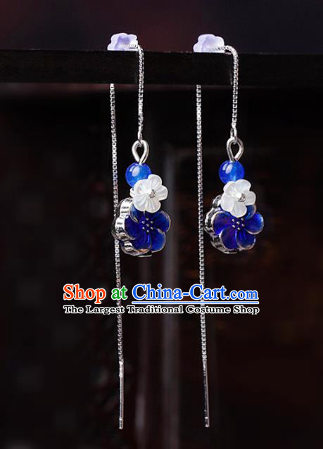 Chinese Traditional Ear Jewelry Accessories National Hanfu Blueing Flower Earrings for Women