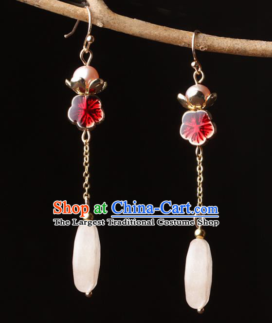 Chinese Traditional Jewelry Accessories National Hanfu Red Flower Earrings for Women