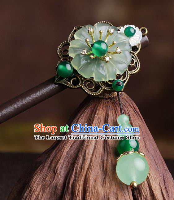 Chinese Traditional Hair Accessories National Hanfu Hsiuyen Jade Wood Hairpins for Women