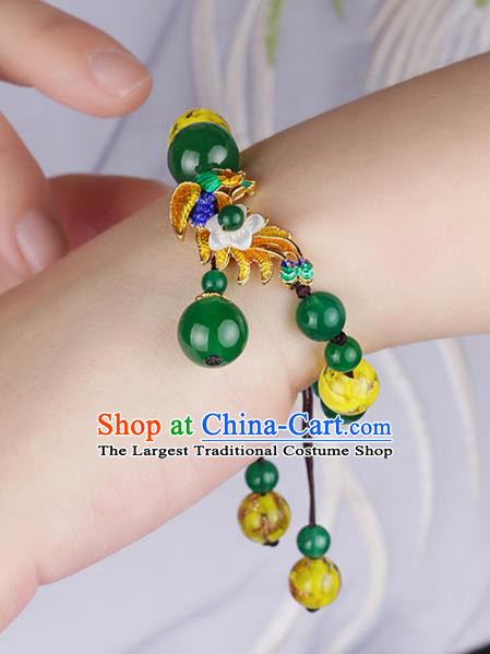 Chinese Traditional Jewelry Accessories National Hanfu Blueing Green Beads Bracelet for Women