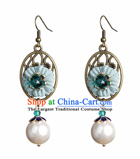 Chinese National Hanfu Classical Green Flower Earrings Traditional Ear Jewelry Accessories for Women