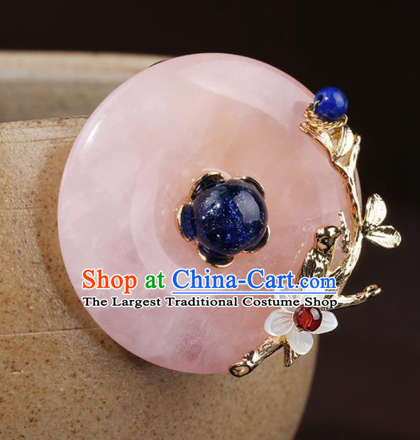 Chinese Traditional Jewelry Accessories National Hanfu Rose Chalcedony Brooch for Women