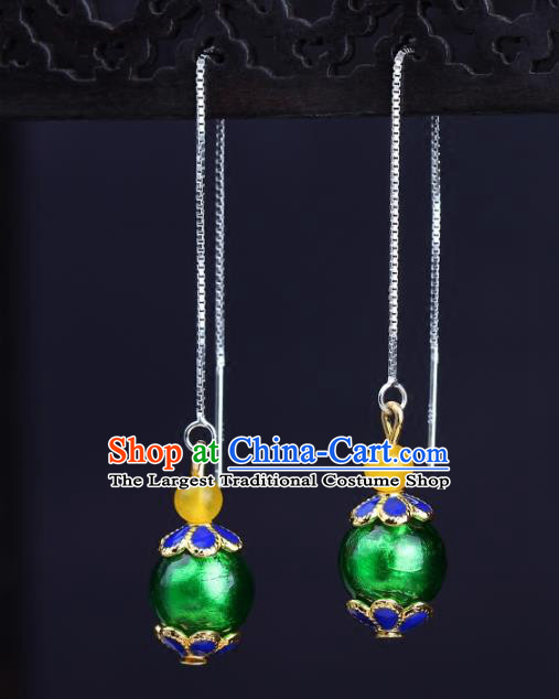 Chinese National Classical Hanfu Green Bead Earrings Traditional Ear Jewelry Accessories for Women