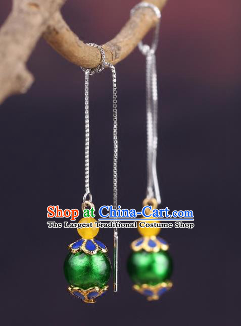 Chinese National Classical Hanfu Green Bead Earrings Traditional Ear Jewelry Accessories for Women