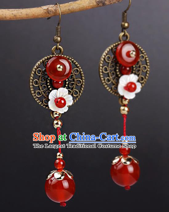 Chinese Yunnan National Classical Agate Earrings Traditional Ear Jewelry Accessories for Women